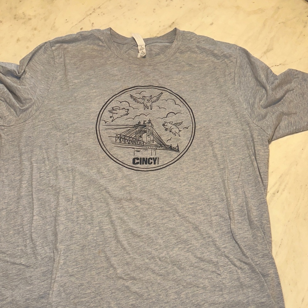 Cincy region Light Heather Blue Cincy Bridge Graphic Tee size XL